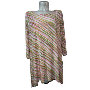 New JM Collection Top Pink Gem Combo Print Curved Hem Jacquard Tunic Plus Sz 3X